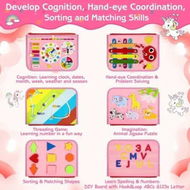 Detailed information about the product Toddler Busy Board with Sensory Buckles, Educational Activities, and Fine Motor Skill Development for Travel and Learning-Pink