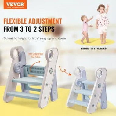 Toddler Step Stool Adjustable 3 Step to 2-Step Kids Kitchen Stool Helper Foldable Plastic Standing Tower Leaning Stool with Handles