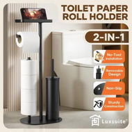 Detailed information about the product Toilet Paper Holder Brush Phone Shelf Free Standing Bathroom Organiser Spare Tissue Roll Storage Reserve Floor Stand Pole Dispenser Home Decor Black