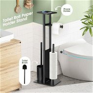 Detailed information about the product Toilet Paper Roll Holder with Brush Phone Shelf Free Standing Tissue Storage Dispenser Bathroom Organiser Reserve Floor Stand Home Decor 67cm Black