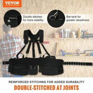 Detailed information about the product Tool Belt with Suspenders 29 Pockets 29-54 inches Adjustable Waist Size Tool Belts for Men 600D Polyester Heavy Duty Carpenter Tool Pouch Black