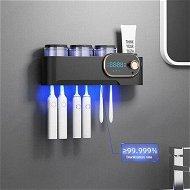 Detailed information about the product Toothbrush Holder Wall Mounted for Bathroom Automatic Toothpaste Dispenser Kit with 3 Cups Kids & Family Set Toothbrush Holders Storage Rack-Black