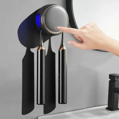 Toothbrush Holders Rechargeablefor Bathrooms Wall Mounted Toothbrush Organizer with 2 Brush Slots Smart Drying Toothbrush Cleaner(Black)