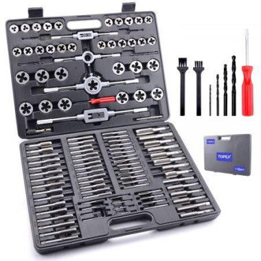 TOPEX 118-Piece Metric Tap And Die Set Screw Thread Drill Repair Kit M2-M18