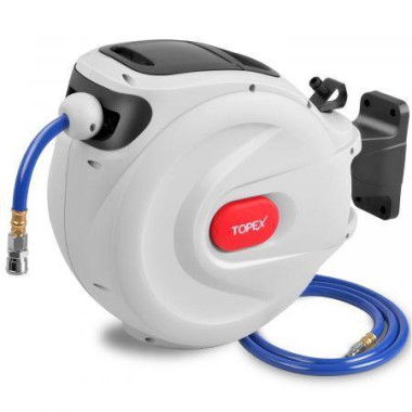 Topex 20m Air Hose Reel With Quick Fitting Wall Mounted Auto Rewind Any Position Stop