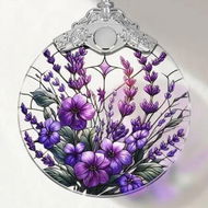 Detailed information about the product Touber Stained Glass Christmas Ornament, Purple Bauhinia and Violets, 3x3.5 Inch, Hanging, Christmas Tree Decoration