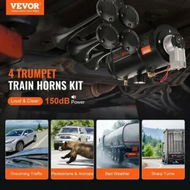 Detailed information about the product Train Horns Kit, 4 Trumpet Air Horn Kit, 150dB Train Horns for Pickup Trucks, 12V 120 psi Air Compressor 0.8 Gal/3 L Tank with Gauge for Any 12V Vehicle Car Truck Train Van Boat