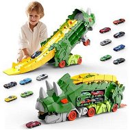 Detailed information about the product Transformed Truck Toys for Kids 3-8 Years Old, Transforms into Triceratops with Race Track Set, City Transporter Hauler with 8 Random Cars, Birthday Gifts Toys, Green