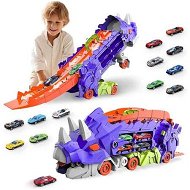 Detailed information about the product Transformed Truck Toys for Kids 3-8 Years Old, Transforms into Triceratops with Race Track Set, City Transporter Hauler with 8 Random Cars, Birthday Gifts Toys, Purple
