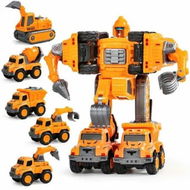 Detailed information about the product Transforming Robot Toys 5 in 1 Construction Vehicle Action Figures Set - Building STEM Car Toys for 3-6 Year Old Boys,Orange