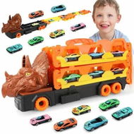 Detailed information about the product Transport Truck Toy Cars Portable Dinos Race Track Truck Toy with 6 Racing Cars,Carrier Truck Vehicles Set for Boys
