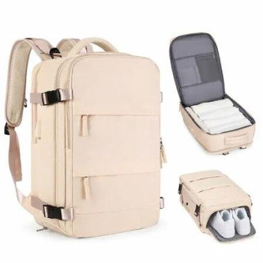 Travel Backpack with Shoe Compartment for Women Men Waterproof Sports Luggage Computer Backpack Casual Daypack(Beige)