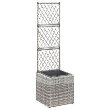 Trellis Raised Bed With 1 Pot 30x30x107 Cm Poly Rattan Grey