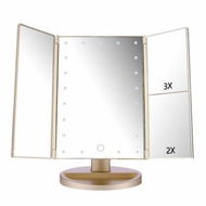 Detailed information about the product Tri-Fold Lighted Vanity Mirror With 22 LED Lights Touch Screen 3X/2X/1X Magnification Makeup Mirror - Gold.