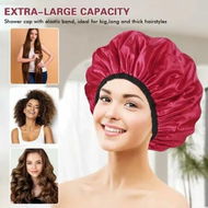 Detailed information about the product Triple Layer Shower Cap for Women,with Microfiber Liner,Practical Bathing Accessories,Soft Hair Wrap,Reusable Shower Cap for Long Hair(Red)