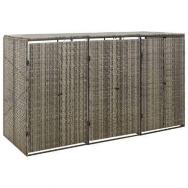 Triple Wheelie Bin Shed Grey 207x80x117 Cm Poly Rattan