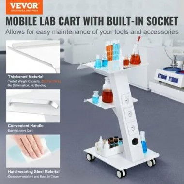 Trolley Cart Dental Lab Mobile Rolling Serving Cart 3 Layers with Socket