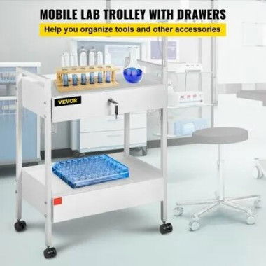 Trolley Cart Dental Lab Trolley Steel Mobile Rolling Serving Cart 2 Tiers