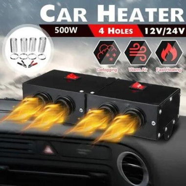 Truck Defogger 12V 500W Car Heater 2 in 1 Windshield De-Icers Portable Car Heaters with Purification for Winter 4 Holes