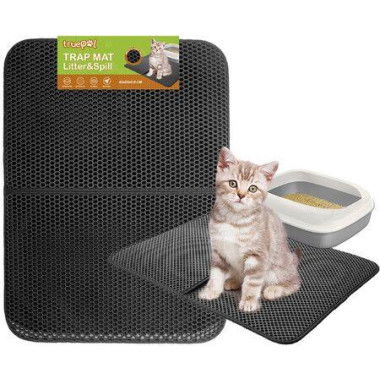 truepal Double-Layer Cat Litter Mat 65 x 45cm Waterproof Trapper Foldable Pad Pet Rug (Black)