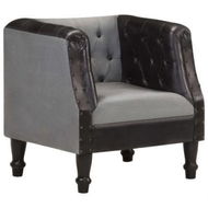 Detailed information about the product Tub Chair Black Real Leather And Solid Mango Wood