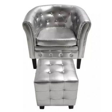 Tub Chair With Foot Stool Artificial Leather Silver