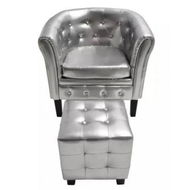 Detailed information about the product Tub Chair With Foot Stool Artificial Leather Silver