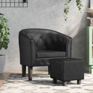 Detailed information about the product Tub Chair with Footstool Black Faux Leather