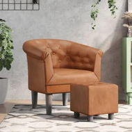 Detailed information about the product Tub Chair with Footstool Brown Faux Leather