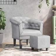 Detailed information about the product Tub Chair with Footstool Silver Faux Leather