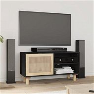 Detailed information about the product TV Cabinet Black 80x30x40 cm Solid Wood Pine and Natural Rattan