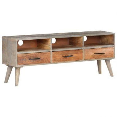 TV Cabinet Grey 130x35x51 Cm Solid Rough Mango Wood