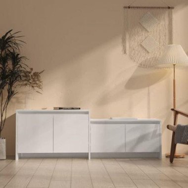 TV Cabinet High Gloss White 146.5x35x50 Cm Engineered Wood.