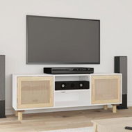 Detailed information about the product TV Cabinet White 105x30x40 Cm Solid Wood Pine & Natural Rattan