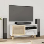 Detailed information about the product TV Cabinet White 80x30x40 cm Solid Wood Pine and Natural Rattan