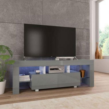 TV Cabinet With LED Lights High Gloss Grey 130x35x45 Cm