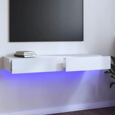 TV Cabinet With LED Lights High Gloss White 120x35x15.5 Cm.