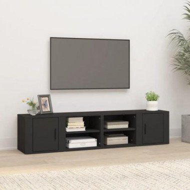 TV Cabinets 2 Pcs Black 80x31.5x36 Cm Engineered Wood.