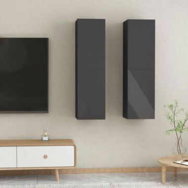 TV Cabinets 2 Pcs High Gloss Grey 30.5x30x110 Cm Engineered Wood.