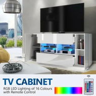 Detailed information about the product TV Stand LED Lighted Entertainment Unit Console Storage Cabinet High Gloss Front White