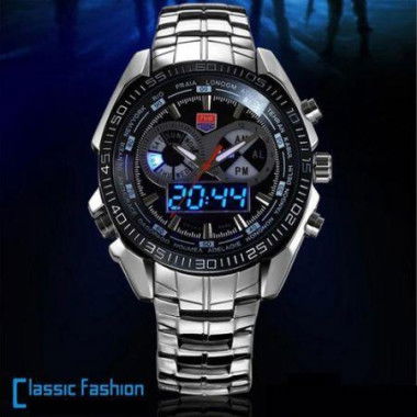 TVG 468 Men 3 Dial LED Display Analog-Digital Military Wrist Watch - Black