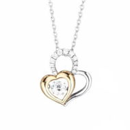 Detailed information about the product Two Tone Heart Necklace Pendant Dancing Stone Sterling Silver Chain