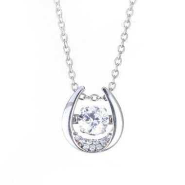 U-shaped Pendant Chain Necklace In S925 Sterling Silver With Dancing Faceted Stone