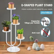 Detailed information about the product U Shaped Plant Stand White Metal Flower Pots Shelf Indoor Outdoor Corner Planter Holder