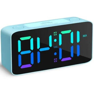 Ultra-Loud Alarm Clock with NightLight - Perfect for Heavy Sleepers and Kids (Adjustable Volume, Dimmer, Blue+RGB)