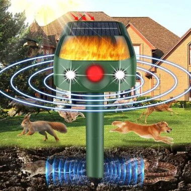 Ultrasonic Animal Repellent,360 Degree Cat Deterrent Outdoor, Solar Animal Repeller Flame Light Deer Repellent with Motion Sensor for Yard