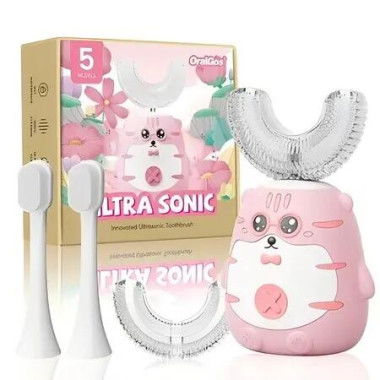 Ultrasonic Kid U-Shaped Electric Rechargable Toothbrush 2 U shape head 4 Brush Heads, 60S Smart Reminder Ages 6-14