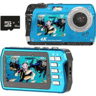 Detailed information about the product Underwater Camera,Waterproof Camera with 32GB Card,4K FHD 48MP Dual-Screen Selfie Digital Camera,10FT Waterproof Camera for Snorkeling,Surfing,Rafting (Blue)