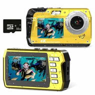 Detailed information about the product Underwater Camera,Waterproof Camera with 32GB Card,4K FHD 48MP Dual-Screen Selfie Digital Camera,10FT Waterproof Camera for Snorkeling,Surfing,Rafting (Yellow)