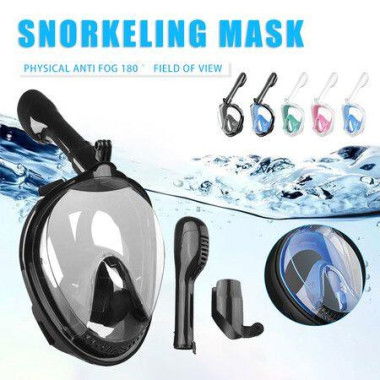 Underwater Snorkeling Mask Full Face Water Sport Scuba Diving Snorkeling Masks Wide View Anti-Fog Submarine Mask Color: Black Size: L/XL.